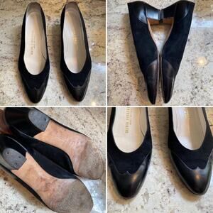 Silvia Fiorentina Cap Toe Blk Luxury Suede Leather Spectator Heel Italy 9.5N